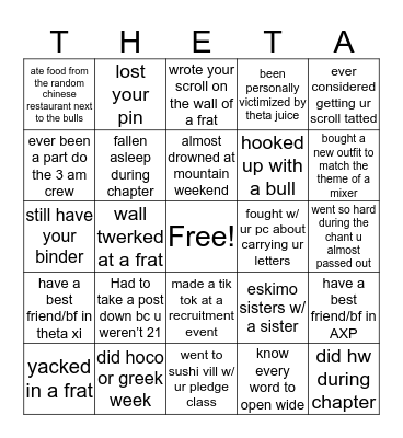 Theta Bingo Card