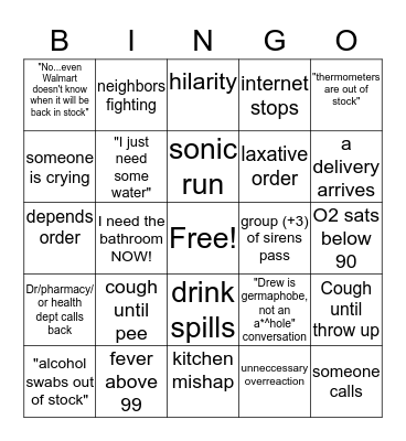 Caroline & Sarah's Quarantine BINGO Card
