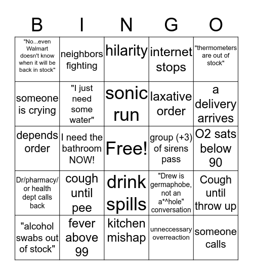 Caroline & Sarah's Quarantine BINGO Card