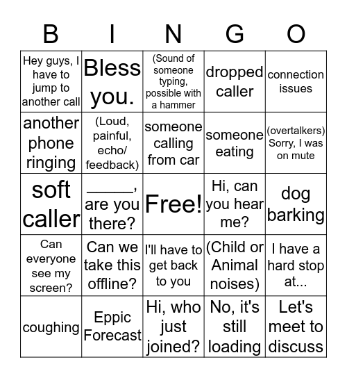 Conference Call Bingo Card