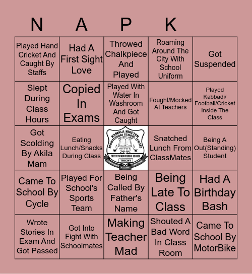 NAP K  2018-2020 Bingo Card