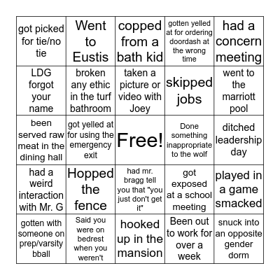 Hyde Bingo Card