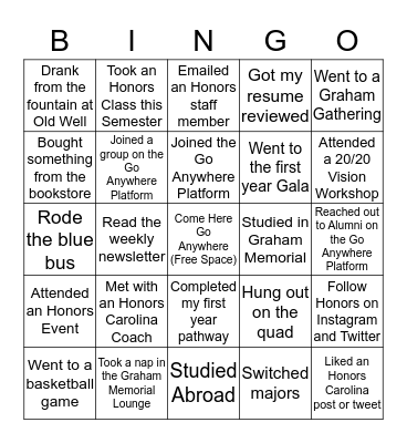 Honors Bingo Card