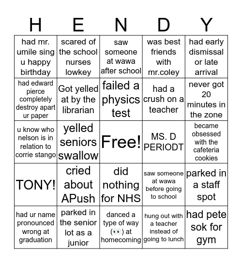 Hendy Bingo 😤 Bingo Card