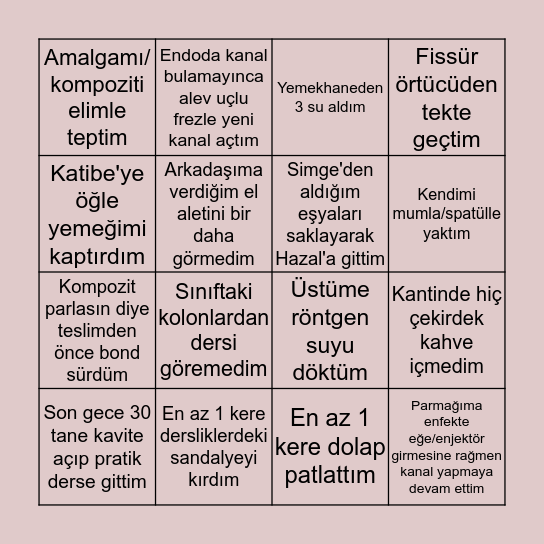 İKÇÜ DİŞ BİNGO Bingo Card