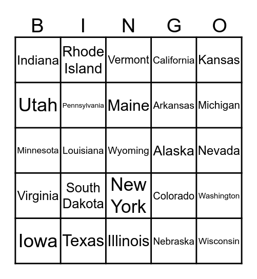 U.S. Capitals Bingo Card