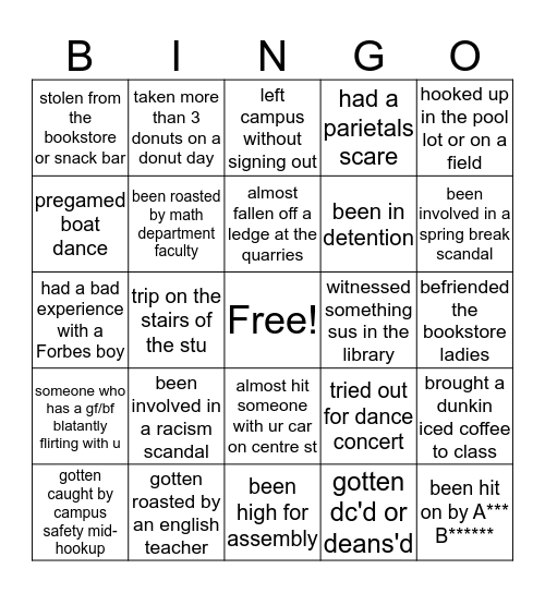 Milton Academy Bingo Card