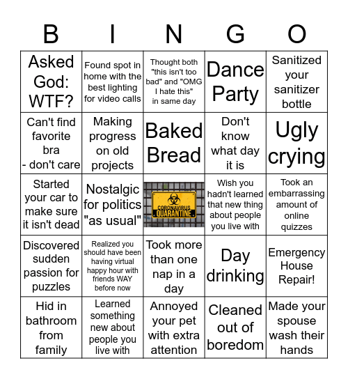 Quarantine Bingo Card