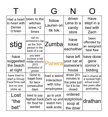 Tig Bingo Tigno? Bingo Card