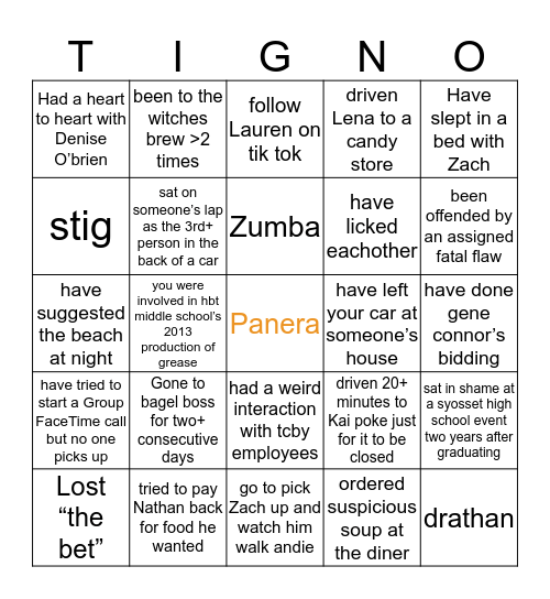 Tig Bingo Tigno? Bingo Card