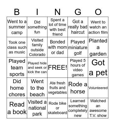Vacaciones Bingo Card