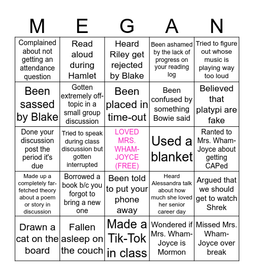 Whammy Bingo Card