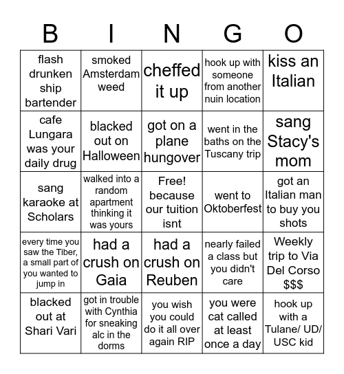 Nuin Italy BINGO Card