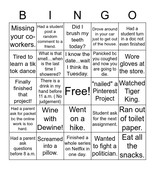 COVID-19 Bingo Card