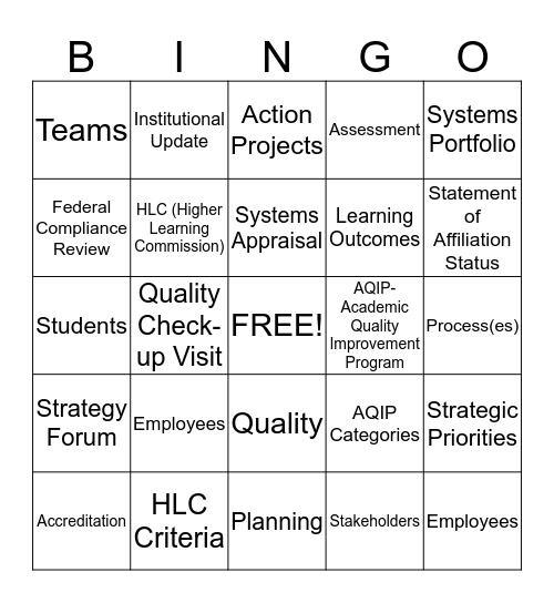 AQIP BINGO Card