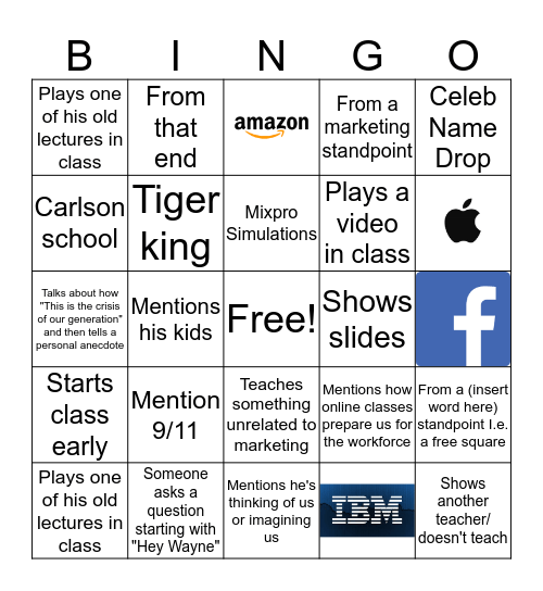 Quarantine Party Marketing Bingo Card