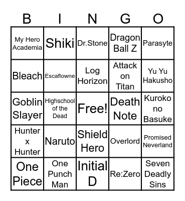 What Anime have you watched? Bingo Card