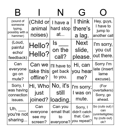 Conference Call BINGO Card