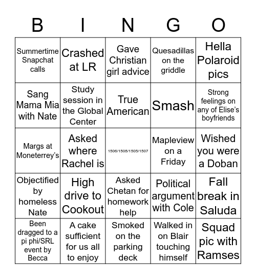 Brent Plays Bingo Card