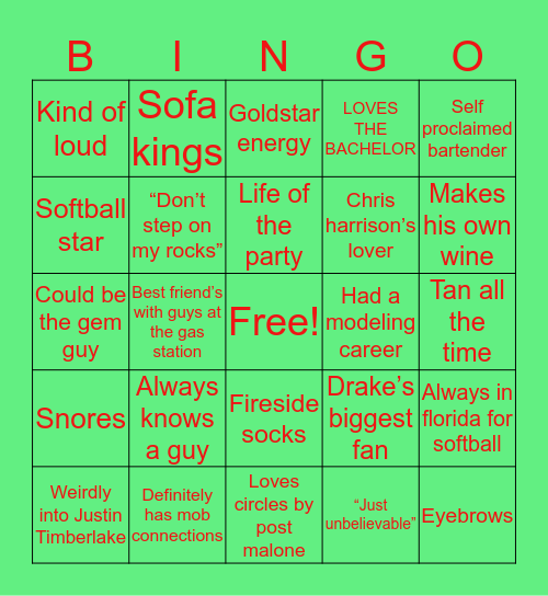 Steve Barba Bingo Card