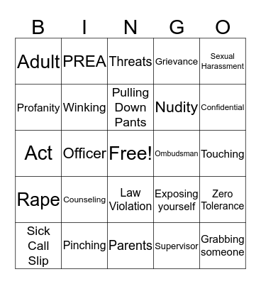 PREA BINGO Card