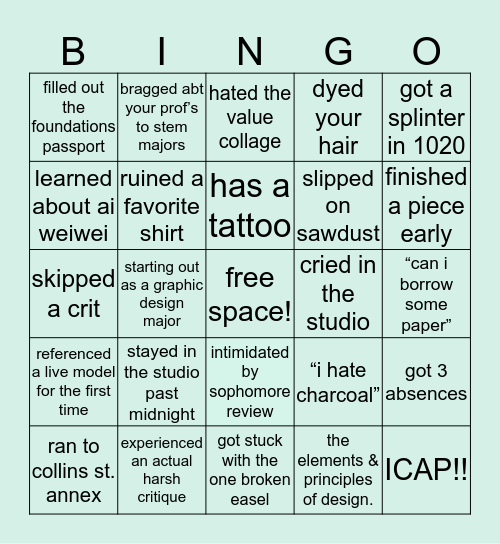 utc art foundations bingo Card