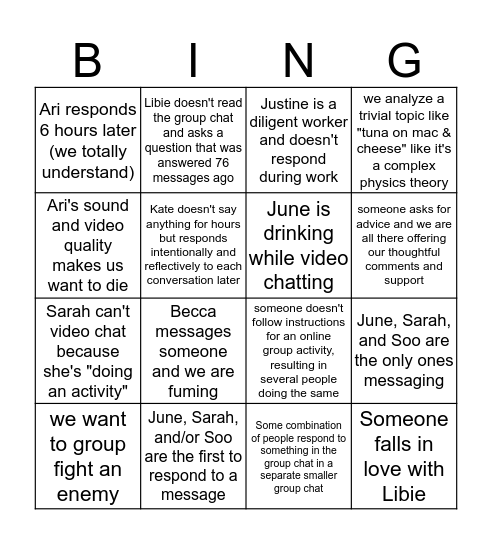 fightclub group chat bingo Card