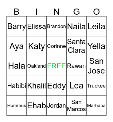 Family Bingo Card