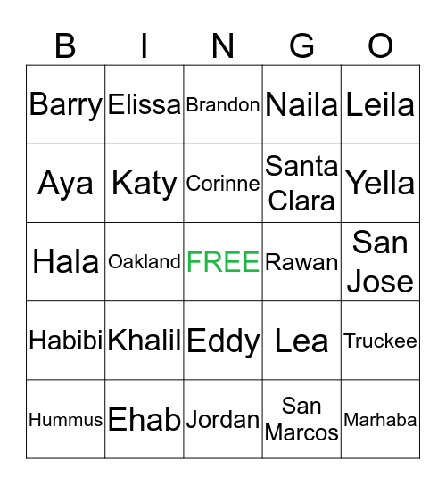 Family Bingo Card