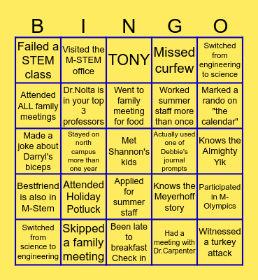 M-STEM Bingo ! Bingo Card
