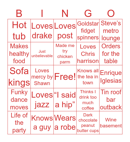 Steve Barba Bingo Card