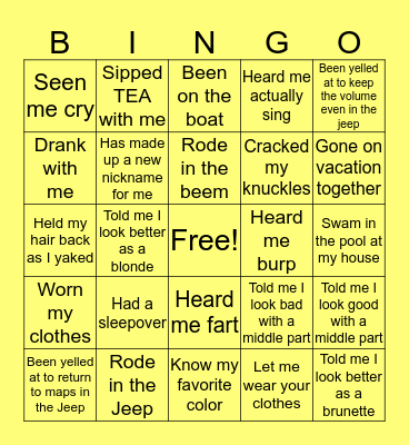 Y O U & I B A G Bingo Card