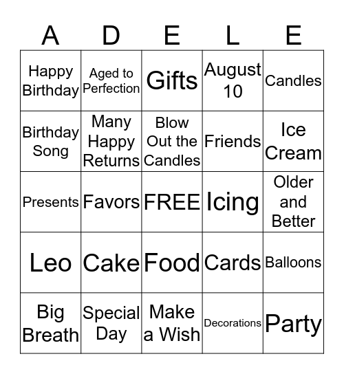 Happy Birthday Bingo Card