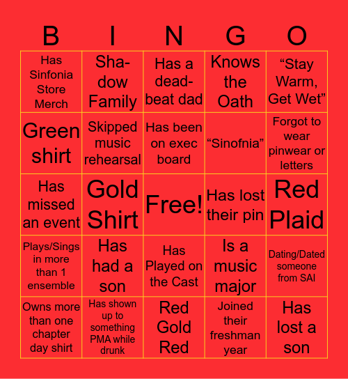 PHI MU ALPHA BINGO Card