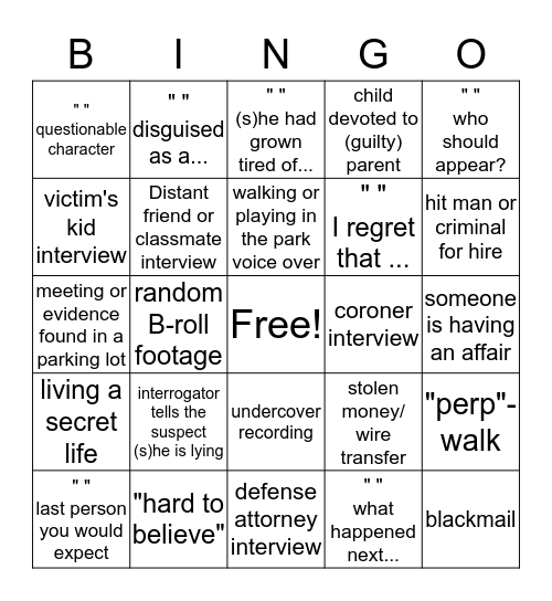 Dateline Date Night Bingo Card