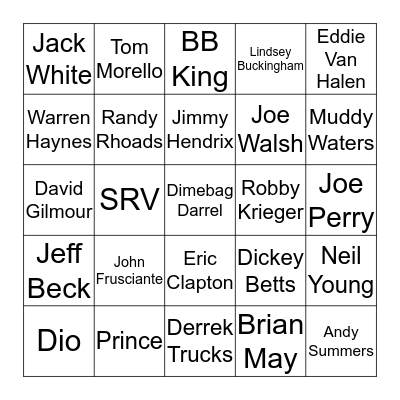 Guitar Gods Bingo Card