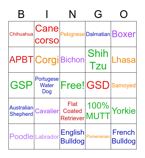 Breed Bingo! Bingo Card