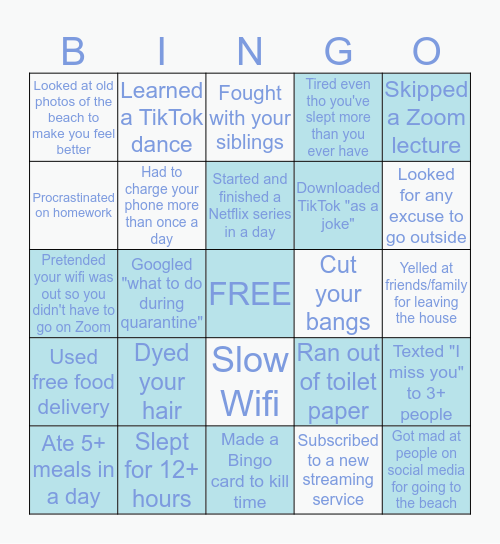 Quarantine Bingo Card