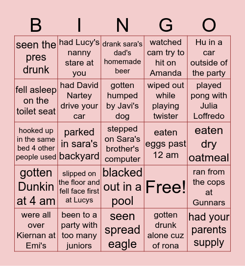 SENIOR YEAR PARTY EDITION Bingo Card