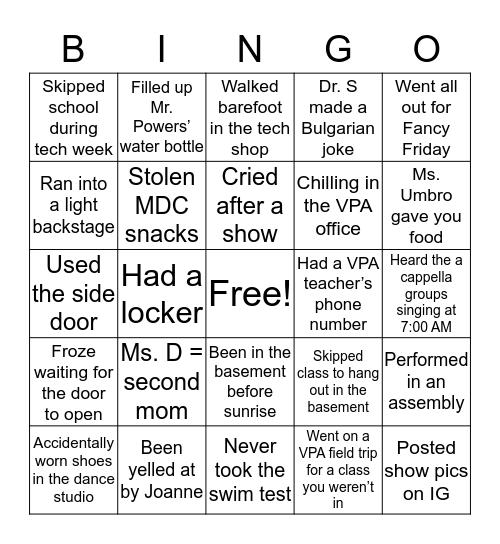 Basement Kid Bingo Card