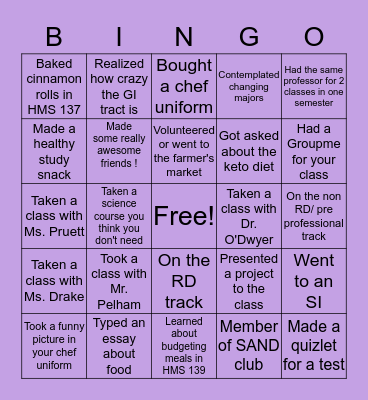 SFA Nutrition Major Bingo ! Bingo Card