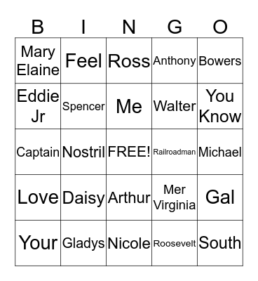 Holliman Family Reunion Bingo Card