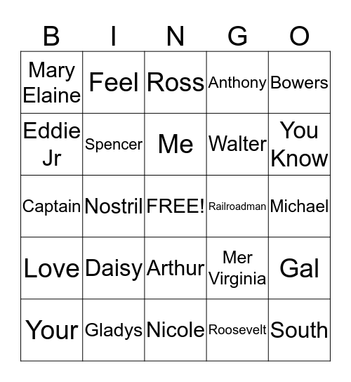 Holliman Family Reunion Bingo Card