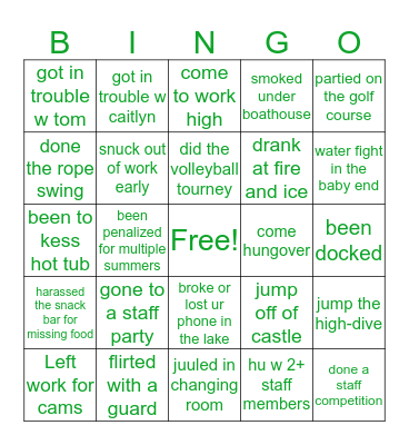 Waccabuc Bingo Card