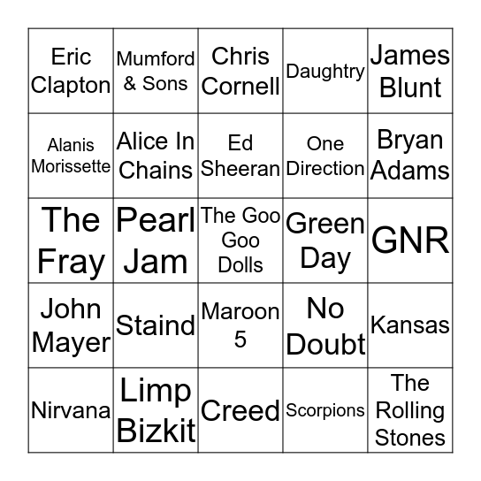 UNPLUGGED Bingo Card