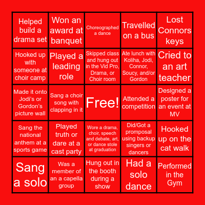 MVHS ARTS BINGO Card