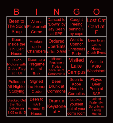 Davidson Freshmen Bingo Card