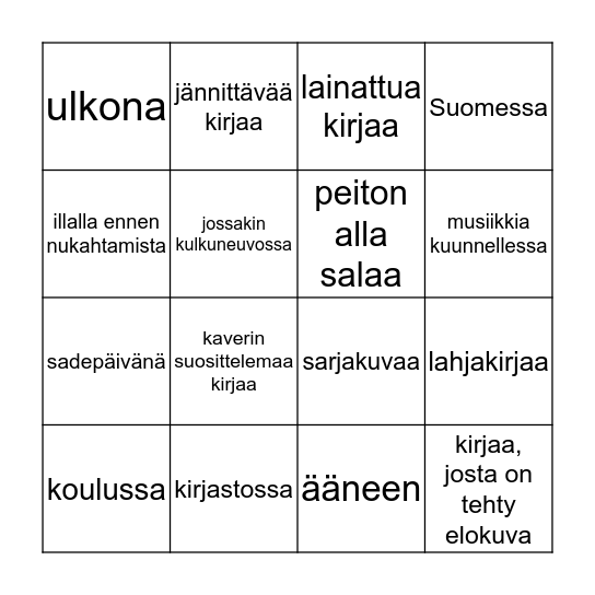 Luokkakaverini ovat lukeneet Bingo Card