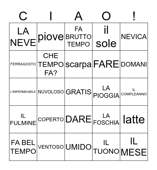 CHE TEMPO FA? Bingo Card