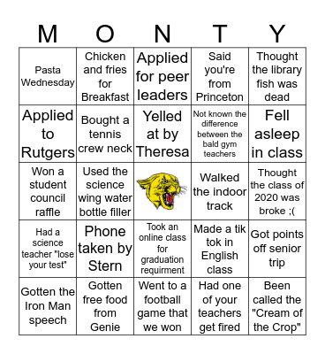 MONTY CLASS OF 2020 BINGO! Bingo Card